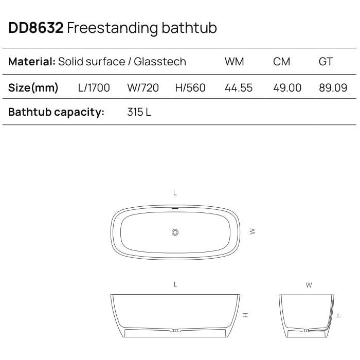 Dea Design Soul Ванна 170х72х56см., отдельностоящая, Solid Surface, цвет: Black №16