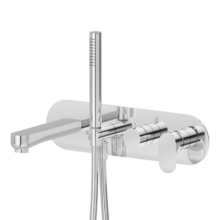 Newform Linfa II Смеситель для ванны, встраиваемый, с изливом и ручным душем, внешняя часть, цвет: хром