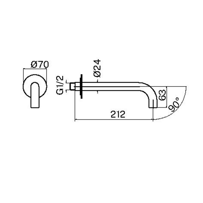 Plumberia Selection IXO Излив для раковины, настенный, длина 21см., цвет: золото брашированное