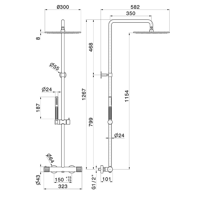 Newform Ionika Душевая стойка, верхний душ 30см., ручной душ, цвет: PVD Br. Copper Bronze