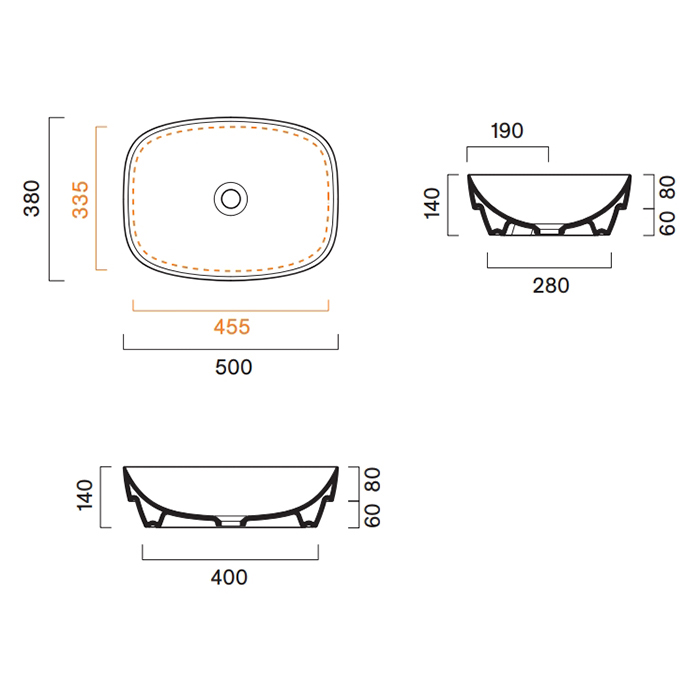 Catalano Alvea Раковина 50x38см встраиваемая, без отв., цвет: Sabbia Satinato