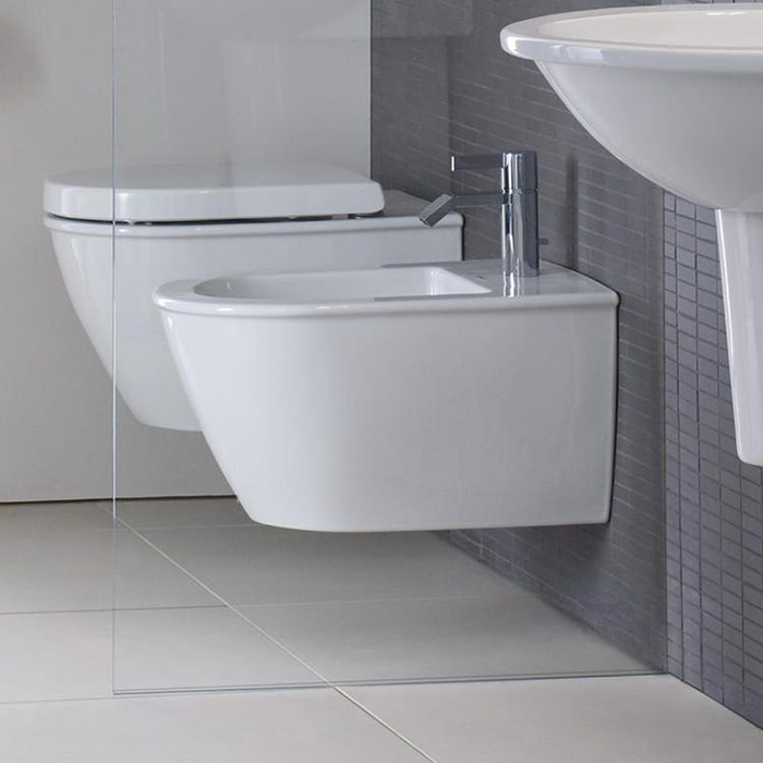 Duravit Darling New Биде подвесное компакт с перел., с плоскостью под смес., вкл. крепление Durafix, 36.5x48.5см, Цвет: Белый