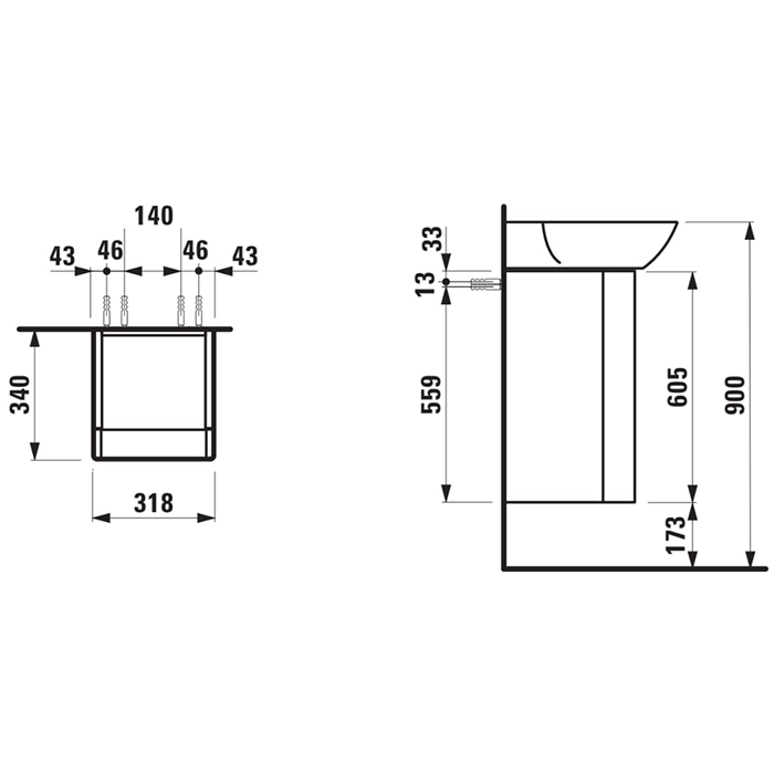 Laufen INO Тумба с раковиной, 32х34х60.5см, с 1 дверцей, с сифоном, с 4 полками, DX, подвесная, покрытие LLC, цвет: белый матовый