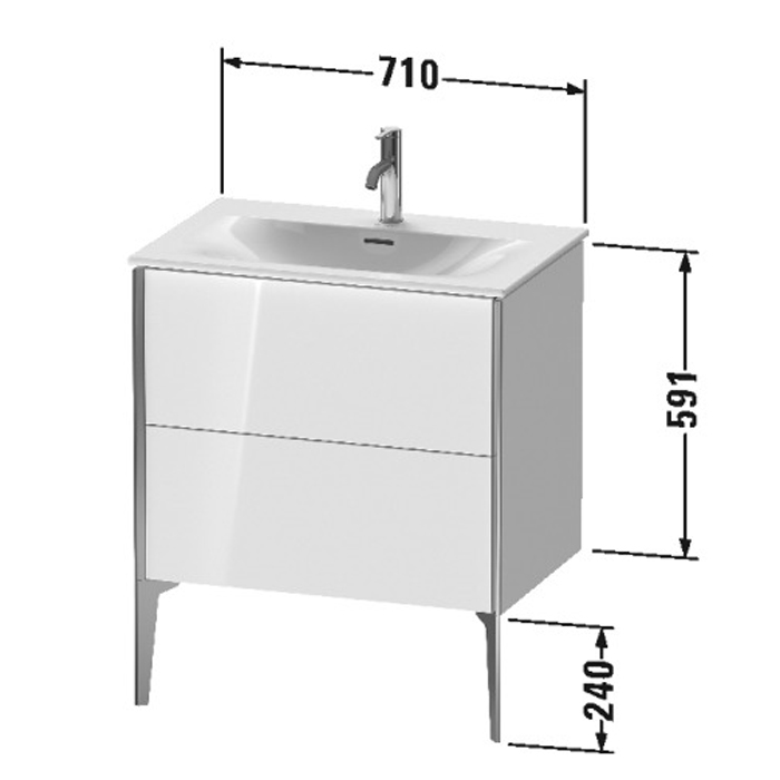 Duravit XViu Тумба подвесная 71x48x59.1см, с раковиной, 2 ящика, цвет: walnut dark/черный матовый