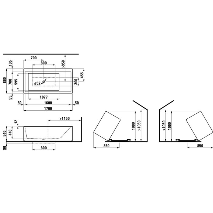 Laufen Kartell Ванна 170x86x44см, отдельностоящая, с слив-переливом с подсветкой, сист. подъема, материал: композит, цвет: белый