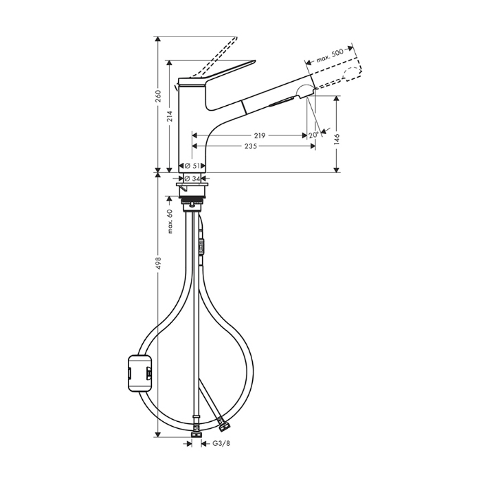 Hansgrohe Zesis Смеситель для кухни, 1 отв., с вытяжным душем, 2jet, цвет: хром