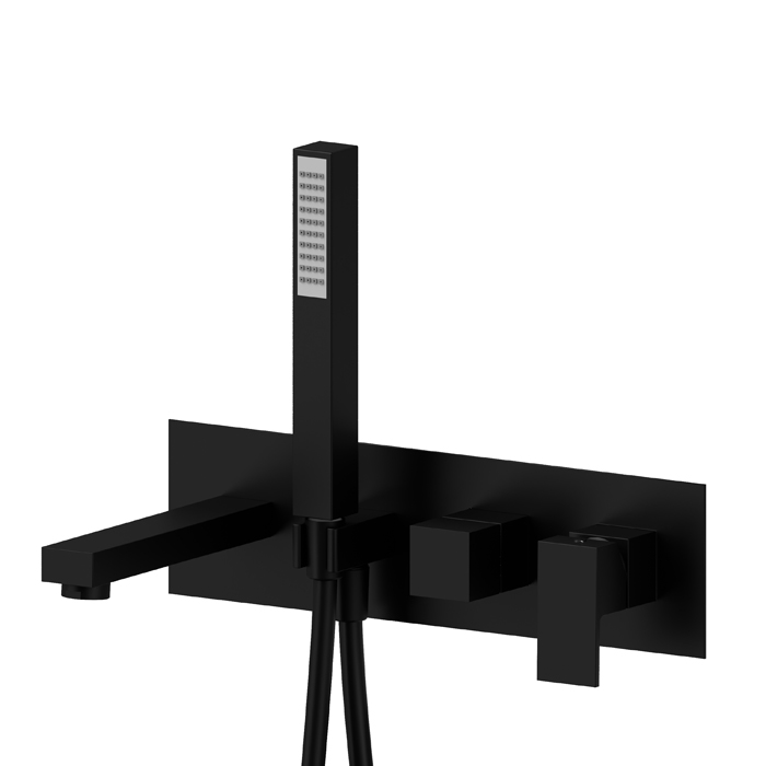 Newform Ergo Q Смеситель для ванны, встраиваемый, 2 потока, с изливом и ручным душем, внешняя часть, цвет: черный матовый