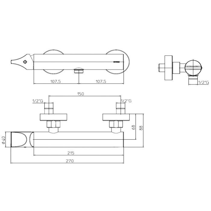 Bossini Apice Смеситель для душа, настенный, термостатический, цвет: хром