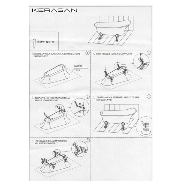 Kerasan Retro Ванна new отдельностоящая, 170х77см, глубина ванны 44,5см, цвет: белый, ножки золото