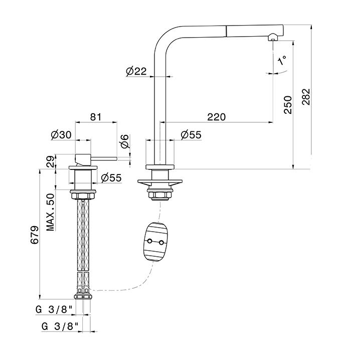 Newform XT Смеситель для кухни, на 1 отв., излив: 22см., цвет: PVD Brushed Gun metal