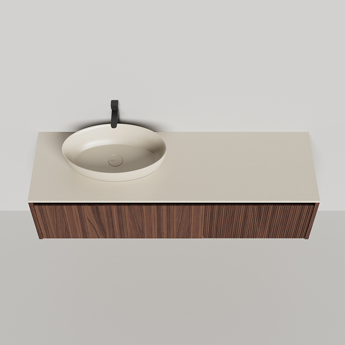 Salini Domino Тумба с накладной раковиной, 160х50х40см., из S-Stone в сборе, крепеж; сифон; фасад: шпон орех, столешница: Ral9001