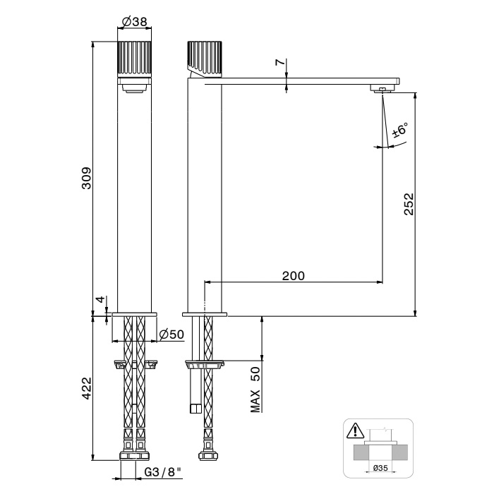 Newform Steel Line Смеситель для раковины, высокий, 1 отв., без донного клапана, цвет: pvd brushed pale gold