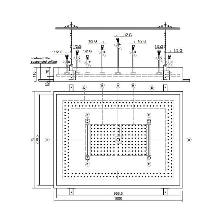 Antonio Lupi Душевая система Meteo XXL 100x75x11 см, с подсветкой LED, цвет: полированная сталь