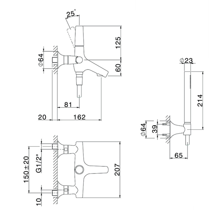 CISAL Vita  Смеситель для ванны с ручным душем 1 режим, цвет: хром