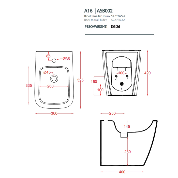 Artceram A16 Биде напольное 36х52 см, 1 отверстие, цвет: tortora