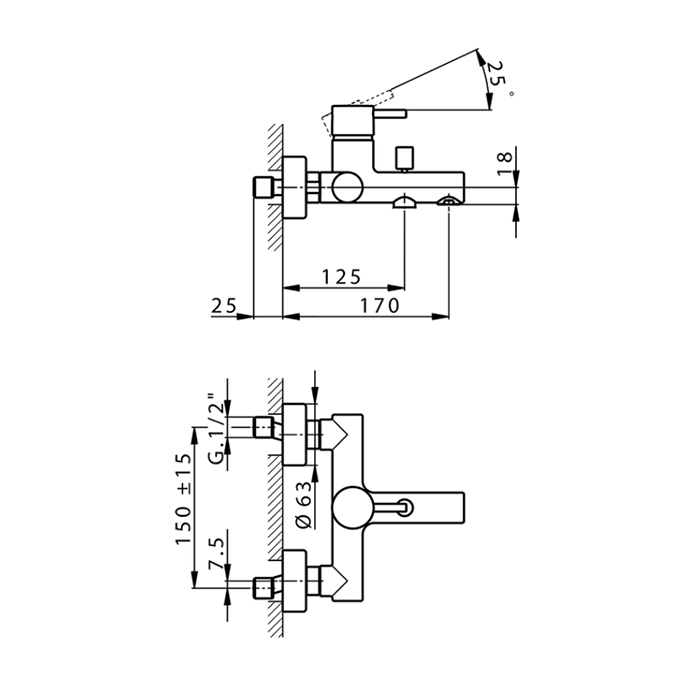 Cisal Less Minimal Смеситель для ванны/душа, настенный, цвет: черный матовый
