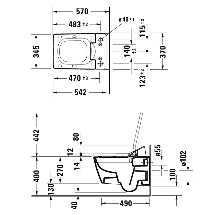 Duravit Viu Унитаз подвесной 37x57см, rimless, sensowash, с крепление Durafix, цвет: белый