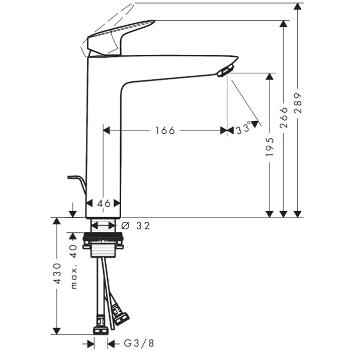 Hansgrohe Logis Смеситель для раковины, высокий, 1 отв., с донным клапаном, цвет: черный матовый