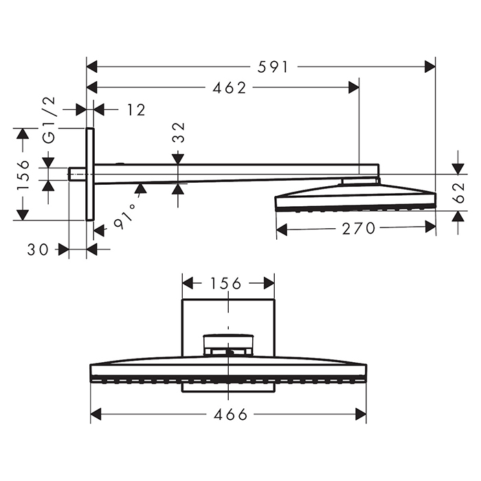 Hansgrohe Rainmaker Верхний душ 58.6x25.8см, настенный, 3jet (Rain, Rainflow Waterfall, MonoRain), цвет: белый/хром