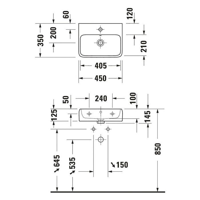 Duravit Qatego Раковина 45х35х12.5см., подвесная, без отв., цвет: белый