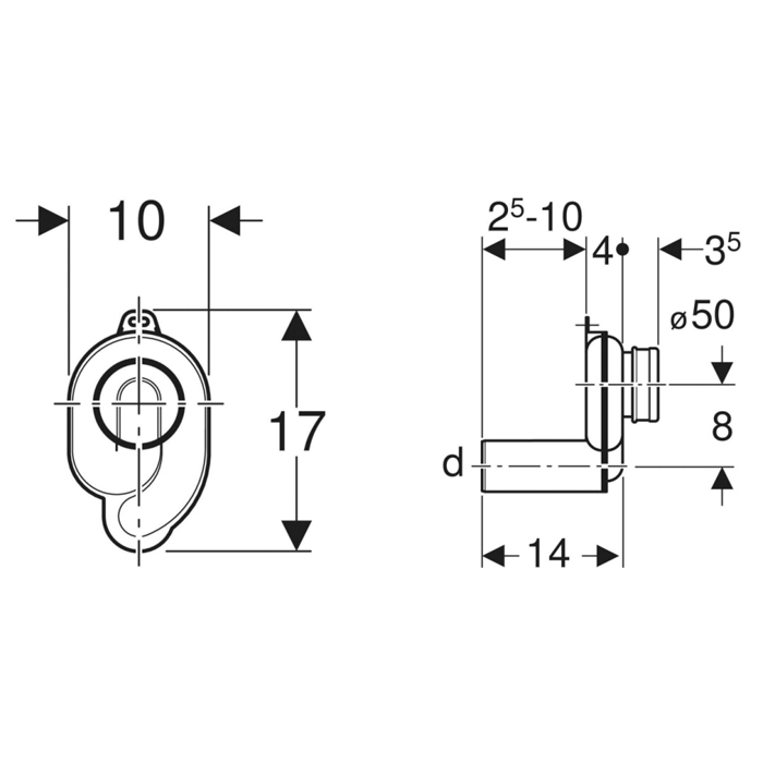 Geberit Сифон для писсуара d5см., горизонтальный выпуск, пластик, цвет: белый
