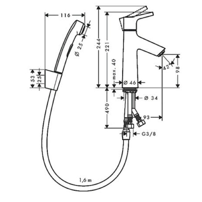 Hansgrohe Talis S, Смеситель для раковины с гигиеническим душем, Цвет: хром