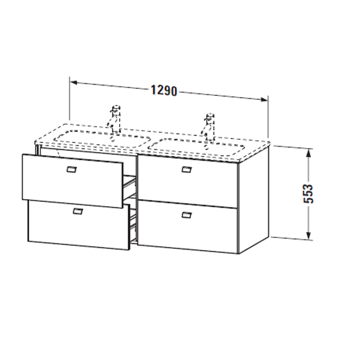 Duravit Brioso Тумба подвесная 129x47.9х55.3см, с раковиной, с 4 выдвижными ящиками, цвет: каштан темный