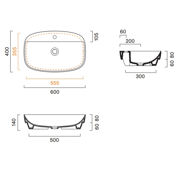 Catalano Alvea Раковина 60x40см встраиваемая, с 1 отв., цвет: черный матовый