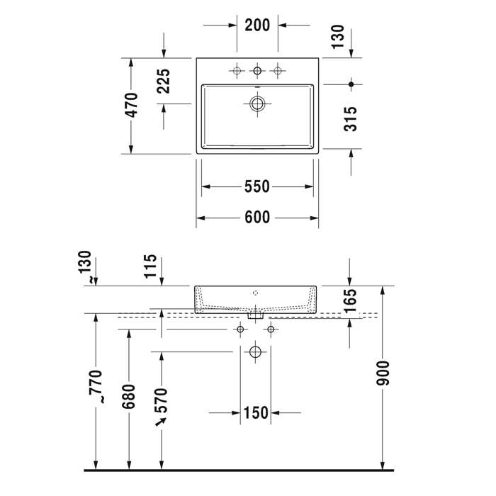 Duravit Vero Air Раковина 60х47см, 1 отв., с переливом, с площадкой, на столешницу, цвет: белый