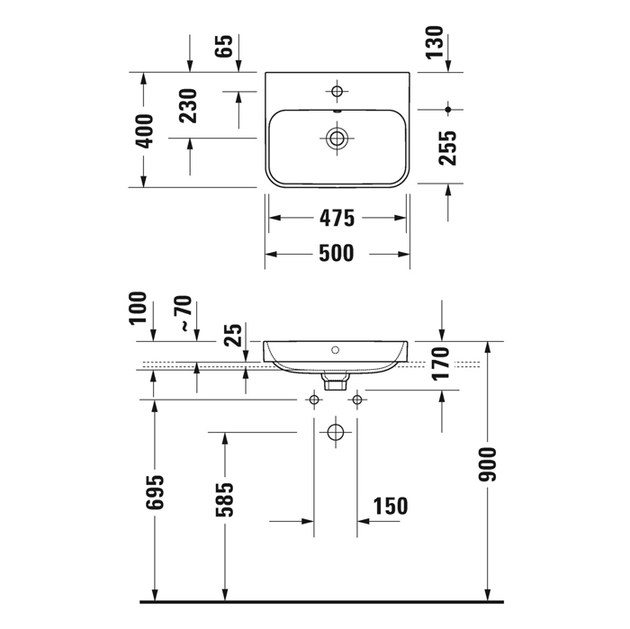Duravit Happy D.2 Plus Раковина 50х40 см, без отв., накладная, цвет: белый