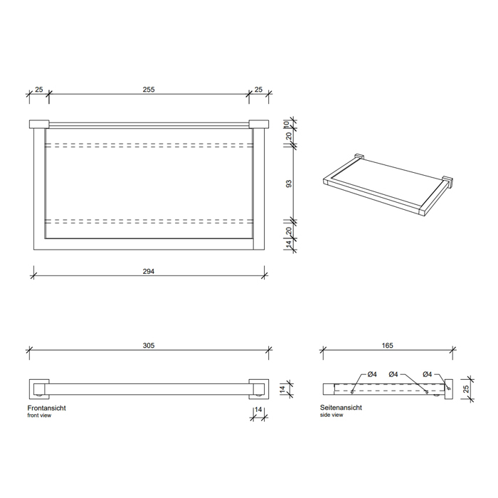 Decor Walther Corner GLA30 Полочка стеклянная 30x16.5см, подвесной, цвет: черный матовый