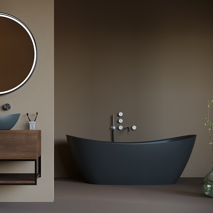 Salini Noemi Ванна отдельностоящая 185х78х72см, донный клапан "Up&Down", сифон, слив-перелив, материал: S-Stone, цвет: RAL9011 матовый