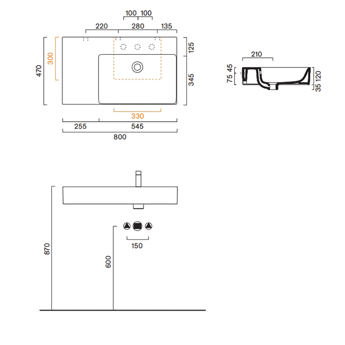 Catalano Premium Раковина 80x47см чаша справа, с 1 отв., цвет: белый глянцевый