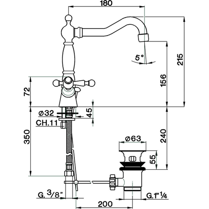 CISAL Arcana America Смеситель для раковины на 1 отверстие, с донным клапаном, цвет: бронза