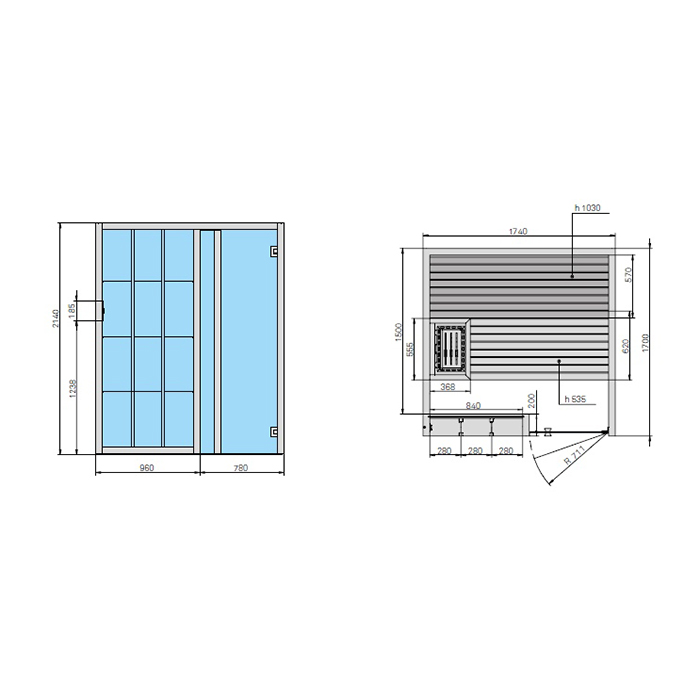 Effegibi Yoku S Shelf Био-Сауна 174x170х214см, угловая DX, цвет: осина термообработанная