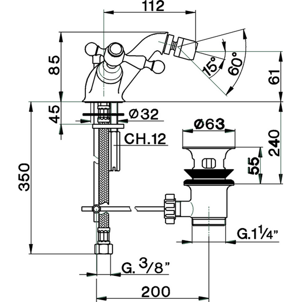 CISAL Arcana America Смеситель для биде на 1 отверстие, с донным клапаном, цвет: хром