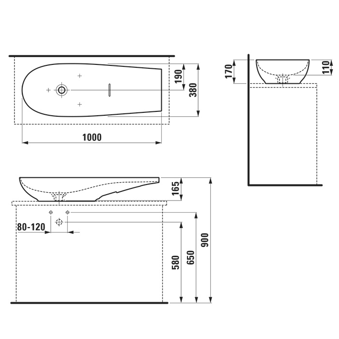 Laufen Alessi One Раковина-чаша 100х38х17см., без отв., без перелива, с покр. LLC, цвет: белый глянцевый