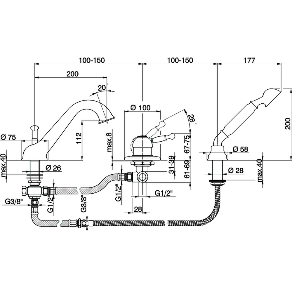 CISAL Arcana Royal Смеситель однорычажный на борт ванны на 3 отверстия,излив 200 мм, цвет: золото 
