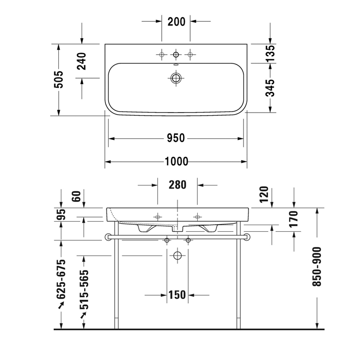 Duravit Happy D.2 Раковина 100x50.5 см, 1 отв., с переливом, шлифованная, цвет: белый