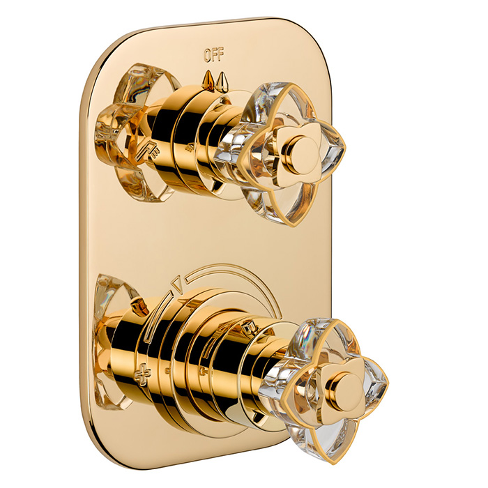  THG Petale De Cristal Clair Lisere Dore Смеситель для душа встраиваемый, термостатический, с переключателем на 2 полож, внешн часть, цвет: полир золото