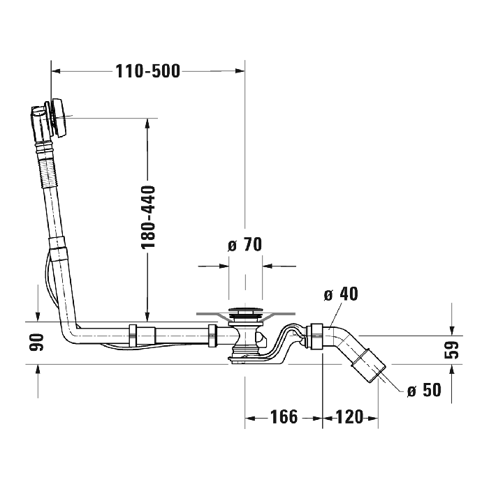 Duravit Слив-перелив для ванн, цвет: хром