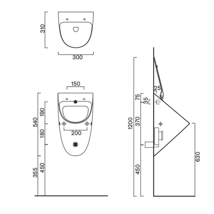 Catalano Comfort Писсуар 54x30см, цвет: белый глянцевый