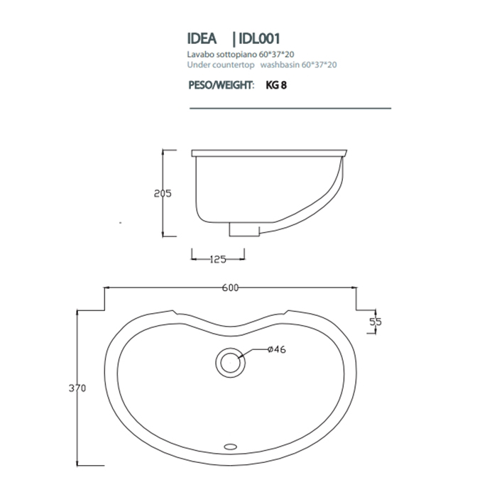Artceram WASHBASINS IDEA Раковина 60х37 см, без отв., цвет: белый