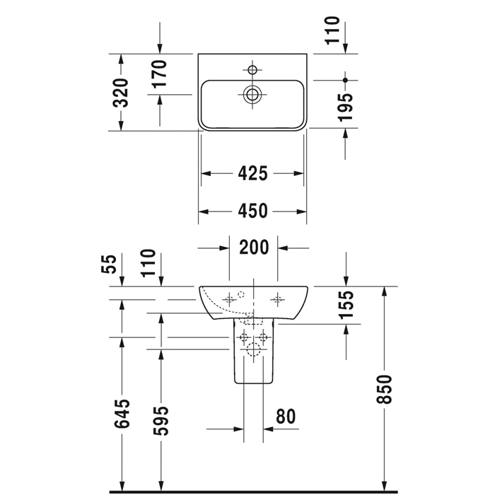 Duravit ME by Starck Раковина 45x32 см, 1 отв., цвет: белый