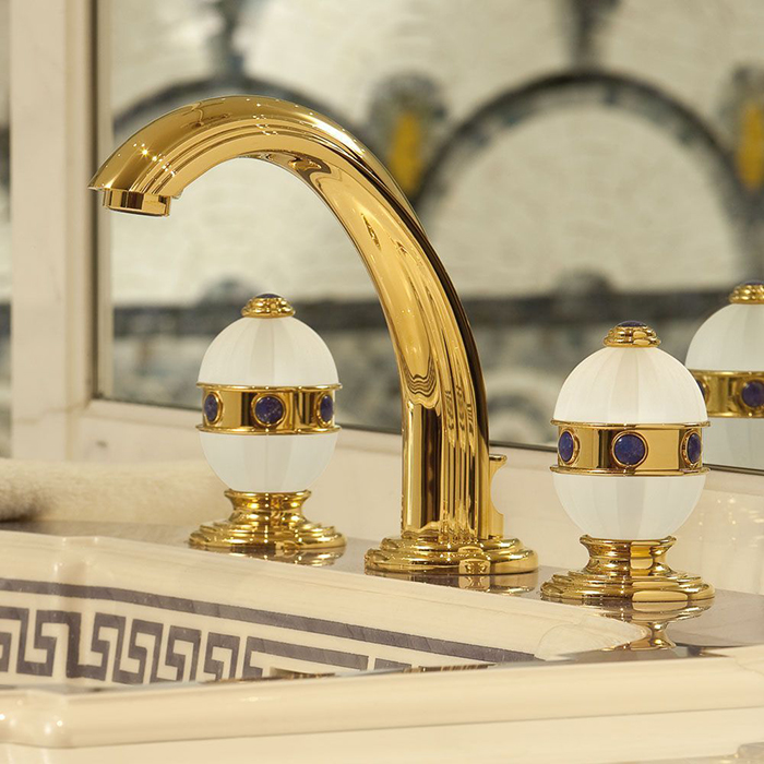 THG Amboise Lapis Lazuli Смеситель для раковины, 3 отв., цвет: золото/лазурит