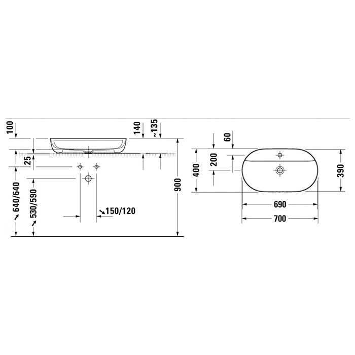 Duravit Luv Раковина 70х40х14см., накладная, 1 отв., цвет: белый глянцевый