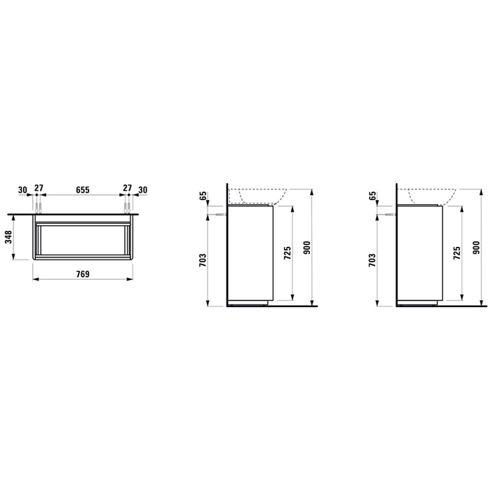 Laufen INO Тумба под раковину 77x35x78см, напольная, 2 ящика, ручки из анодированного алюминия, цвет: светлый вяз