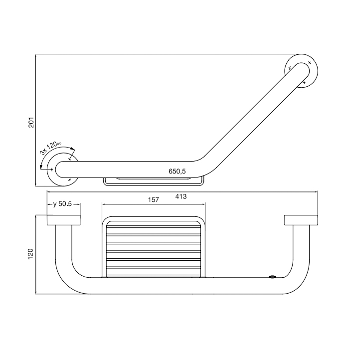 EMCO Rondo2 Поручень изогнутый, с полочкой-решеткой, 413мм, подвесной, цвет: хром