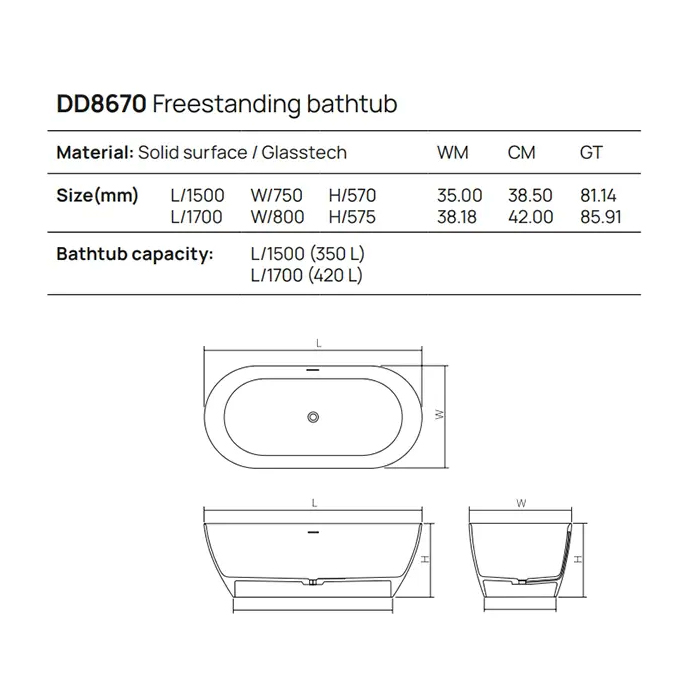 Dea Design Edge Ванна 150x75x57см., отдельностоящая, Solid Surface, цвет: Black №16