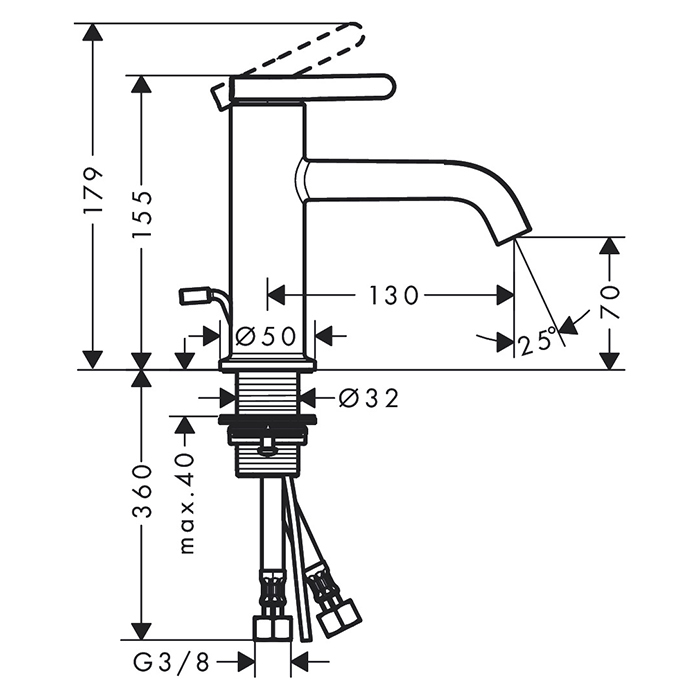 Axor One Смеситель для раковины 70, на 1 отв., с донным клапаном, цвет: полированное золото